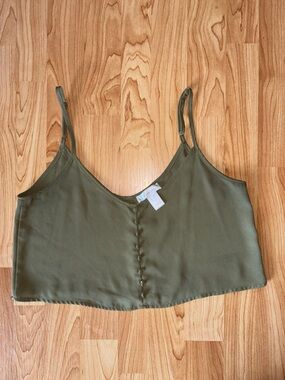 Revamped Olive Green Button-Front Crop Cami